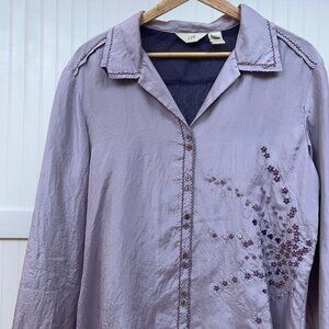 J.jill Lavender Silk Embroidered Floral Button-Down Blouse Top MP Women's Chic
